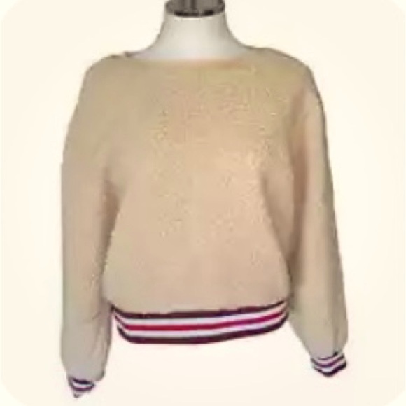 Y2K Joe Boxer Sherpa Teddy Pullover Crewneck Sweatshirt retro striped hem 1X - Picture 2 of 7